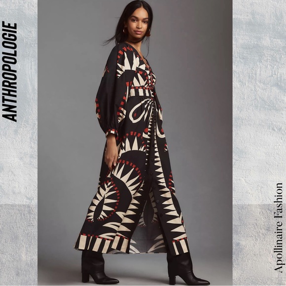 FARM RIO COCONUT GROVE MAXI DRESS WITH PUFF SLEEVES MEDIUM NWT BLACK COMBO - Picture 6 of 11